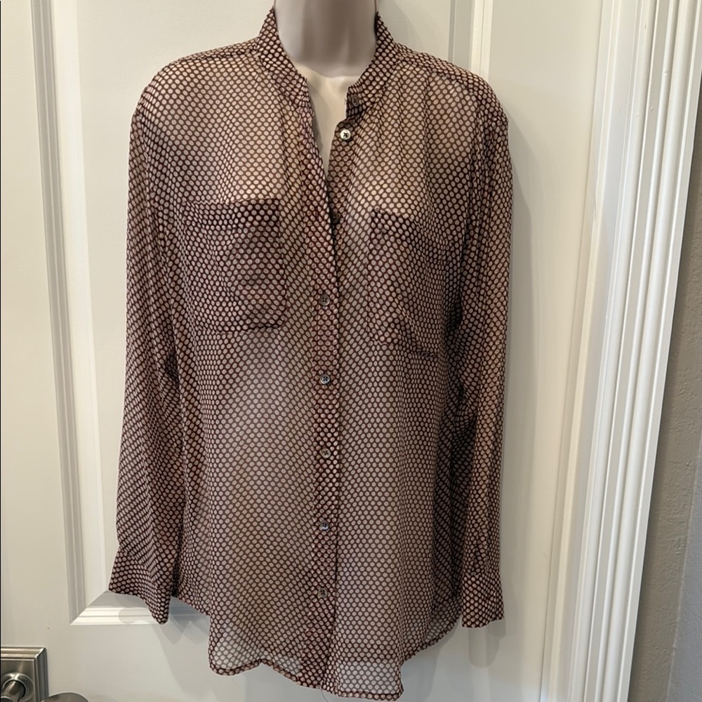 Equipment Sheer Black and Brown Blouse